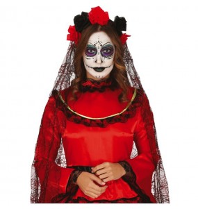 Voile Catrina avec fleurs pour compléter vos costumes térrifiants