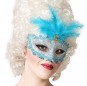 Masque vénitien bleu avec plume pour compléter vos costumes