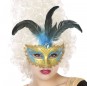 Masque vénitien avec plume bleu ciel pour compléter vos costumes