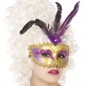 Masque vénitien avec plume violette pour compléter vos costumes