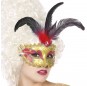 Masque vénitien avec plume rouge pour compléter vos costumes