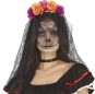 Bandeau de fleurs Catrina violet et orange avec voile