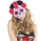 Masque Catrina avec fleurs roses et noires pour compléter vos costumes térrifiants