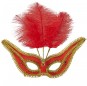 Masque rouge avec garniture de plumes pour compléter vos costumes